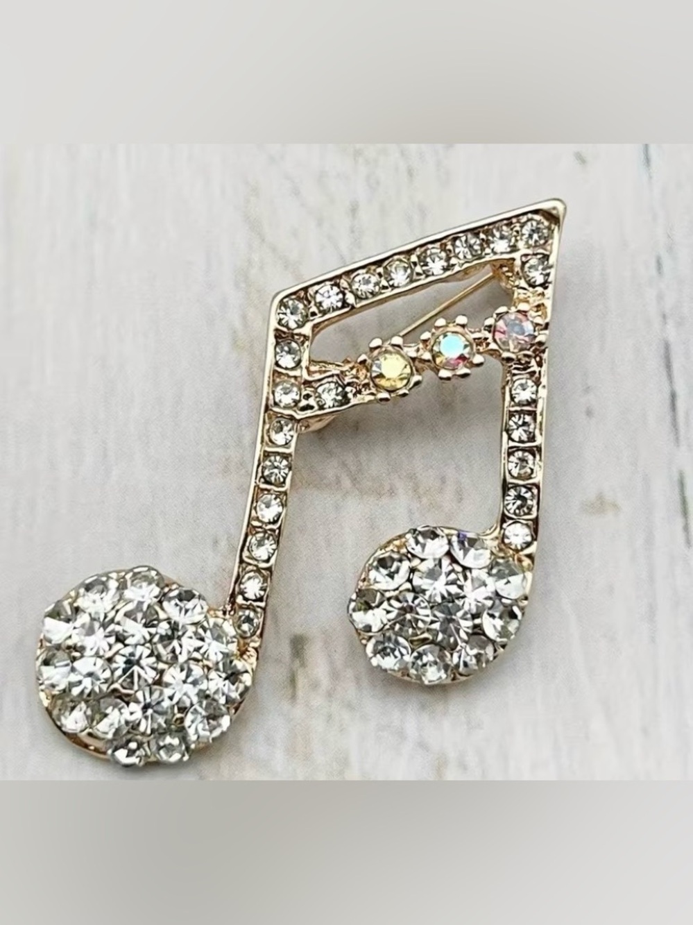 Crystal Music Note Brooch - Clear Rhinestone - Picture 3 of 5